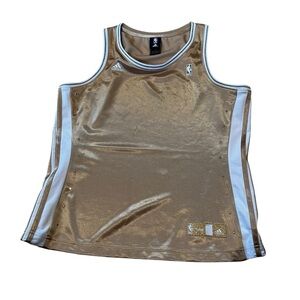 Adidas Women Large L NBA 4 Her Gold White Basketball Jersey tank top rhinestones